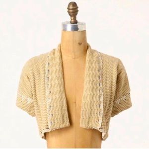 HWR metallic gold tan crocheted shrug sweater s/m